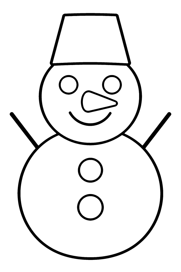 Kleurplaat winter: een grote sneeuwpop met een emmer op zijn hoofd en een wortelneus
