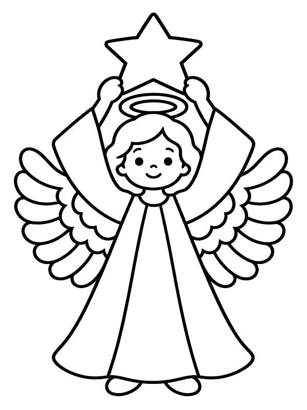 Nativity & Angels coloring page: a little angel holding up a big star