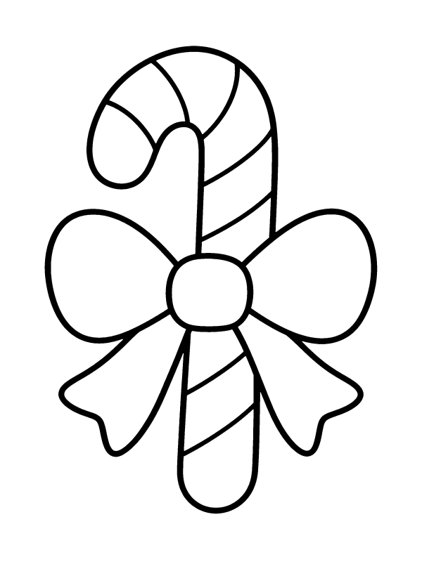 Candy Canes, Stockings & Ornaments coloring page: one big striped candy cane with a bow