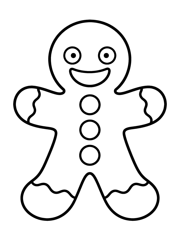 Gingerbread coloring page: one big gingerbread man with three buttons