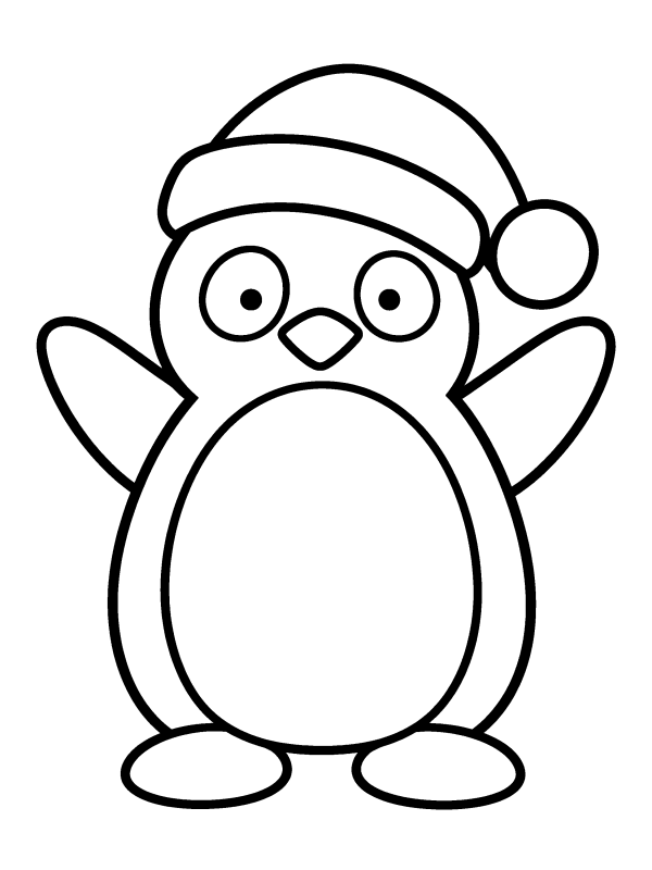Christmas Animals coloring page: a chubby penguin wearing a Santa hat