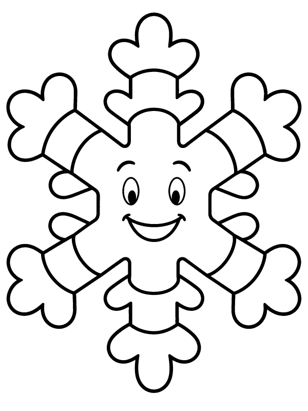 Snowman & Snow coloring page: a big snowflake with a happy face