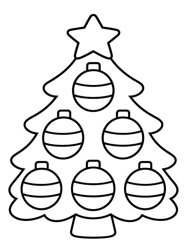 Christmas Tree coloring page: a tall tree covered in big round ornaments